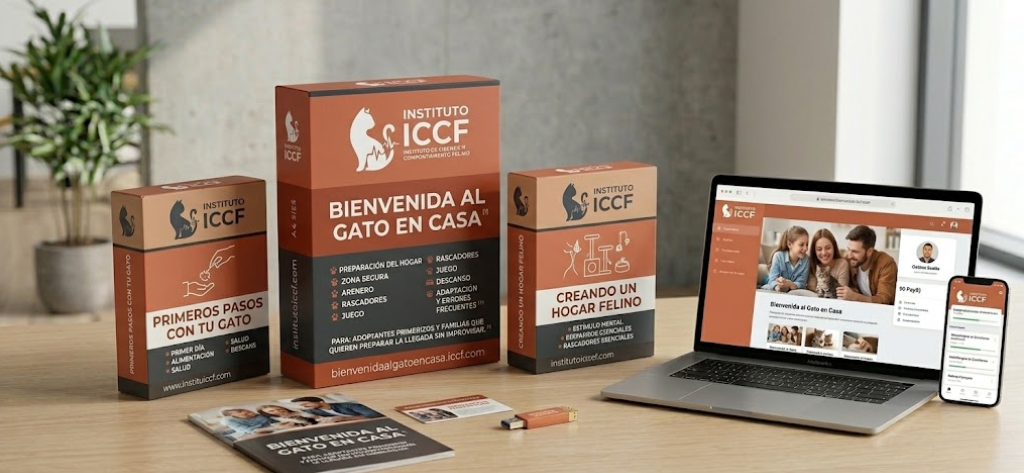 Mockup de la guía ICCF Bienvenida del gato a casa
